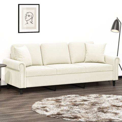 VidaXL 3-osobowa sofa z poduszkami, kremowa, 180 cm, aksamit