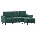 3-osobowa sofa z podnóżkiem, ciemnozielony, 180 cm, aksamit