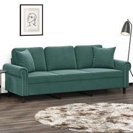 VidaXL 3-osobowa sofa z poduszkami, ciemnozielona, 180 cm, aksamit