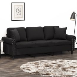 VidaXL 3-osobowa sofa z poduszkami, czarna, 180 cm, aksamit