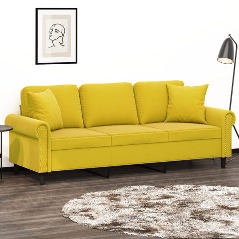 3-osobowa sofa z poduszkami, żółta, 180 cm, aksamit