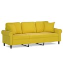 3-osobowa sofa z poduszkami, żółta, 180 cm, aksamit