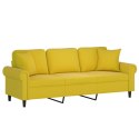 3-osobowa sofa z poduszkami, żółta, 180 cm, aksamit