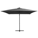 Parasol wiszący z LED i stalowym słupkiem, 250x250 cm, antracyt