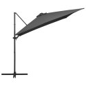 Parasol wiszący z LED i stalowym słupkiem, 250x250 cm, antracyt