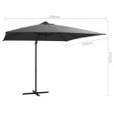 Parasol wiszący z LED i stalowym słupkiem, 250x250 cm, antracyt