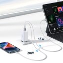 Szybka ładowarka sieciowa GaN 65W USB-A / 2x USB-C biała