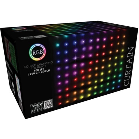 LAMPKI CHOINKOWE KURTYNA ŚWIETLNA ZEW/WEW 400 LED RGB 200X200CM Z PILOTEM MULTIKOLOR