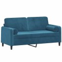 2-osobowa sofa z poduszkami, niebieska, 140 cm, aksamit