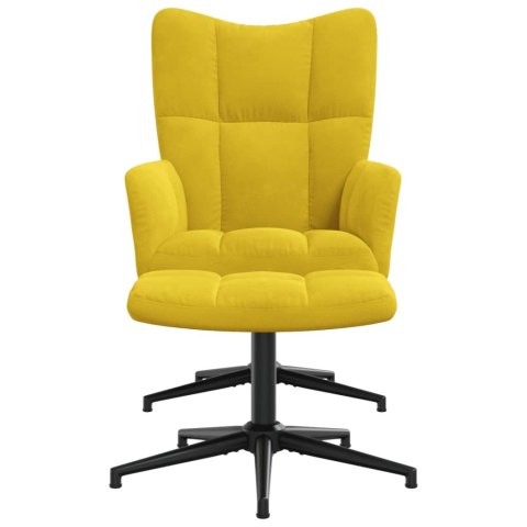 Fotel z podnóżkiem, musztardowy, obity aksamitem