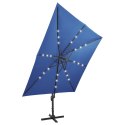 Parasol wiszący z LED i słupkiem, niebieski, 300 cm