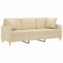 3-osobowa sofa z poduszkami, kremowa, 180 cm, tkanina