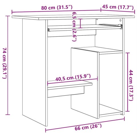 Biurko, przydymiony dąb, 80x45x74 cm, materiał drewnopochodny