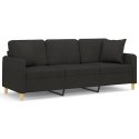 3-osobowa sofa z poduszkami, czarna, 180 cm, tkanina