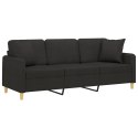 3-osobowa sofa z poduszkami, czarna, 180 cm, tkanina