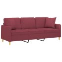 3-osobowa sofa z poduszkami, winna czerwień, 180 cm, tkanina