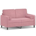 2-osobowa sofa z poduszkami, różowa, 120 cm, aksamit