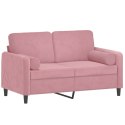 2-osobowa sofa z poduszkami, różowa, 120 cm, aksamit