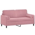 2-osobowa sofa z poduszkami, różowa, 140 cm, aksamit