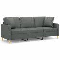 3-osobowa sofa z poduszkami, ciemnoszara, 180 cm, tkanina