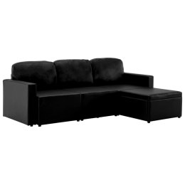 3-osobowa, rozkładana sofa modułowa, czarna, sztuczna skóra