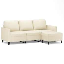 3-osobowa sofa z podnóżkiem, kremowa, 180 cm, sztuczna skóra