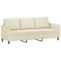 3-osobowa sofa z podnóżkiem, kremowa, 180 cm, sztuczna skóra