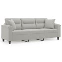 3-osobowa sofa z poduszkami, jasnoszara, 180 cm, mikrofibra