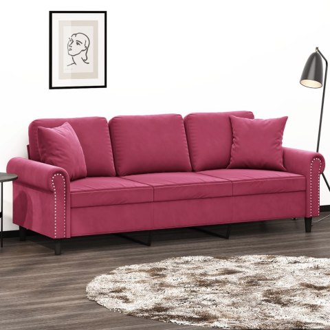 3-osobowa sofa z poduszkami, winna czerwień, 180 cm, aksamit