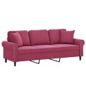 3-osobowa sofa z poduszkami, winna czerwień, 180 cm, aksamit