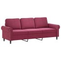 3-osobowa sofa z poduszkami, winna czerwień, 180 cm, aksamit