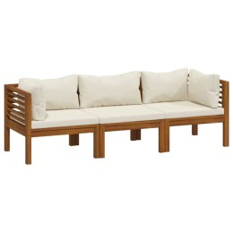 3-osobowa sofa ogrodowa, kremowe poduszki, drewno akacjowe