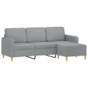 3-osobowa sofa z podnóżkiem, jasnoszara, 180 cm, tkaniną