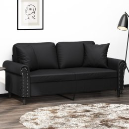 2-osobowa sofa z poduszkami, czarna, 140 cm, sztuczna skóra