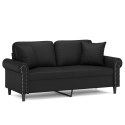 2-osobowa sofa z poduszkami, czarna, 140 cm, sztuczna skóra