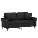 2-osobowa sofa z poduszkami, czarna, 140 cm, sztuczna skóra