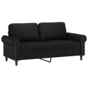 2-osobowa sofa z poduszkami, czarna, 140 cm, sztuczna skóra