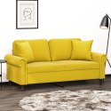 2-osobowa sofa z poduszkami, żółta, 140 cm, aksamit