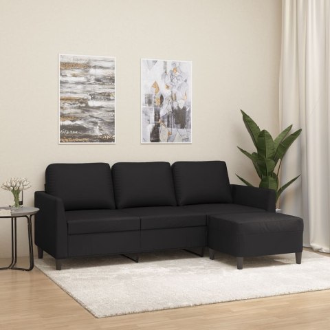 3-osobowa sofa z podnóżkiem, czarna, 180 cm, sztuczna skóra