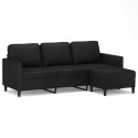 3-osobowa sofa z podnóżkiem, czarna, 180 cm, sztuczna skóra