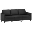 3-osobowa sofa z podnóżkiem, czarna, 180 cm, sztuczna skóra