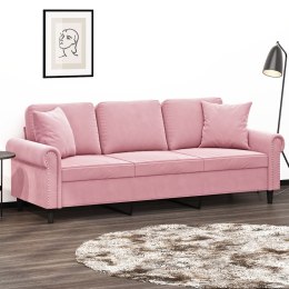 3-osobowa sofa z poduszkami, różowa, 180 cm, aksamit