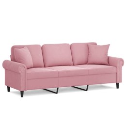 3-osobowa sofa z poduszkami, różowa, 180 cm, aksamit