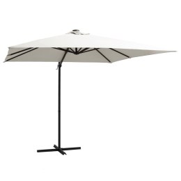 VidaXL Parasol wiszący z LED i stalowym słupkiem, 250x250 cm, piaskowy