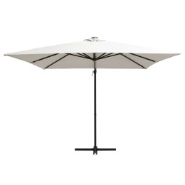 VidaXL Parasol wiszący z LED i stalowym słupkiem, 250x250 cm, piaskowy