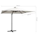 VidaXL Parasol wiszący z LED i stalowym słupkiem, 250x250 cm, piaskowy