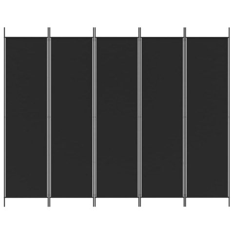 Parawan 5-panelowy, czarny, 250x200 cm, tkanina