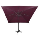 VidaXL Parasol wiszący z LED i słupkiem, bordowy, 300 cm