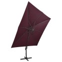 VidaXL Parasol wiszący z LED i słupkiem, bordowy, 300 cm