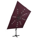 VidaXL Parasol wiszący z LED i słupkiem, bordowy, 300 cm